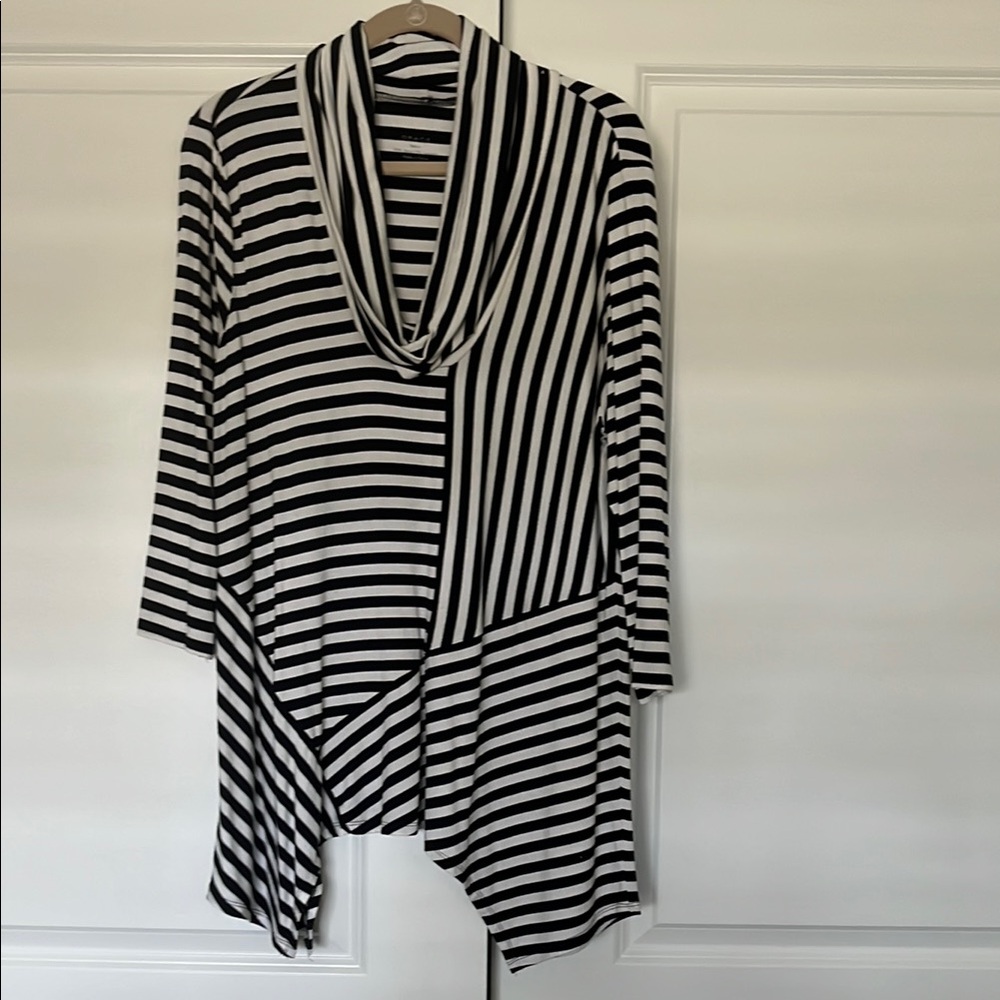 Black and White Striped Cowl Neck Top